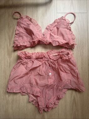 Blush Pink Ruffle-Trim Bralette + Matching Shorts Sheer Sleep Set